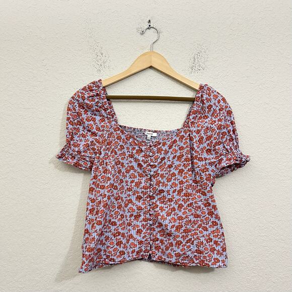 MADEWELL Smocked Back Blouse Piccola Floral Puff Sleeve Peasant - Picture 1 of 10